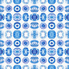 Indigo blue tie-dye handmade textile seamless pattern. Asian style abstract blotched dyed effect print.