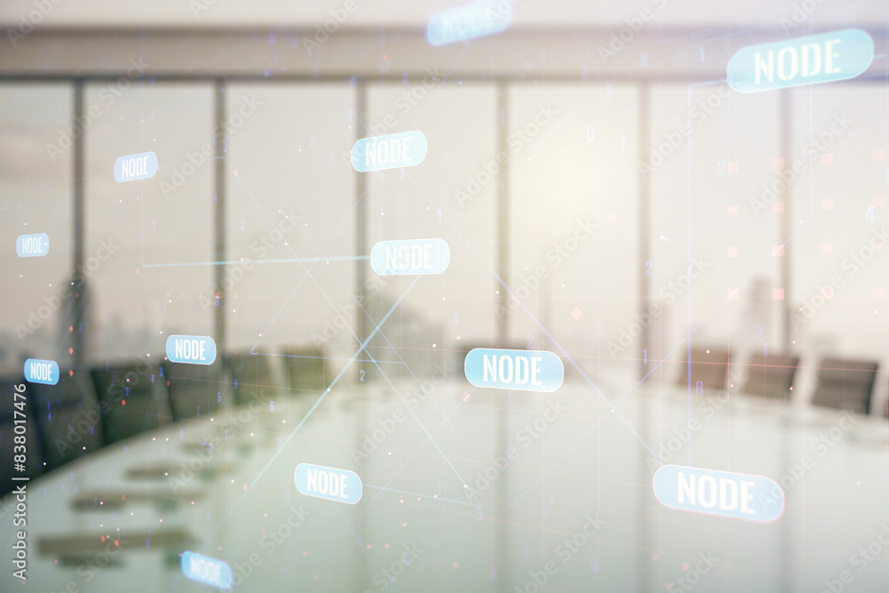 Aufkleber abstract virtual coding illustration on a modern coworking room background, software development con