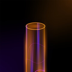 Vector round neon hologram portal with glowing light effect, pedestal with light effect