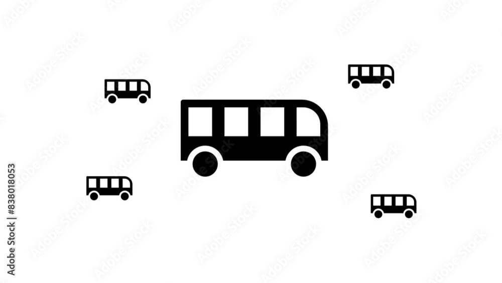 Poster zoom in and out animation the bus symbol. large black symbol in the center and four small symbols ar