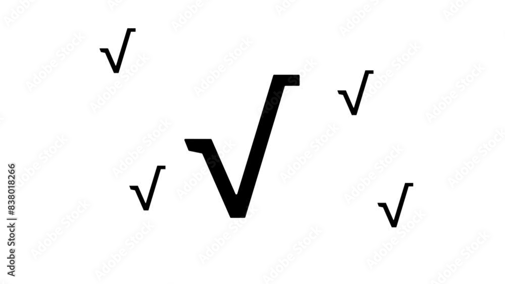 Poster zoom in and out animation the square root symbol. large black symbol in the center and four small sy