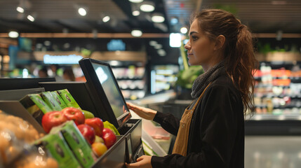 Integrated retail management system. The concept of omnichannel retailing, with a shopper engaging in a seamless checkout experience using digital wallets and in-store payment syst