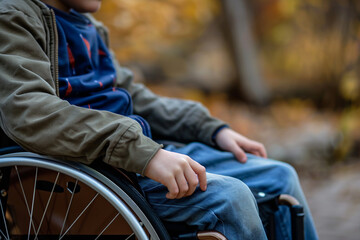 Obraz premium Generated by AI illustration of disabled man woman person using wheelchair on city nature park outdoors disability insurance