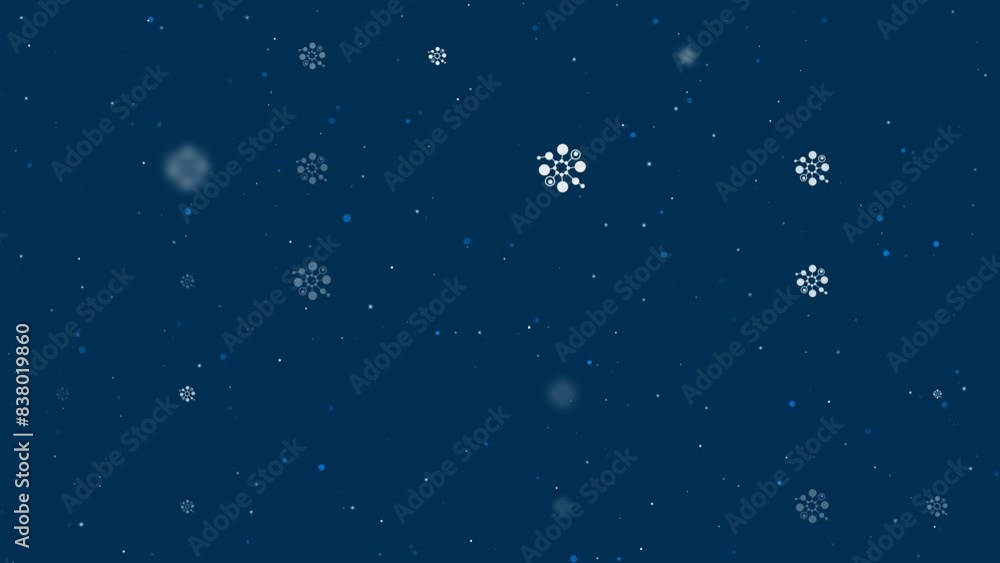 Poster template animation of evenly spaced molecule symbols of different sizes and opacity. animation of tr