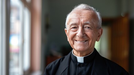 Portrait of a smiling catholic priest.
