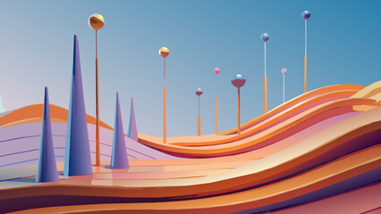 Surreal Desert Landscape with Vibrant Colors and Abstract Shapes