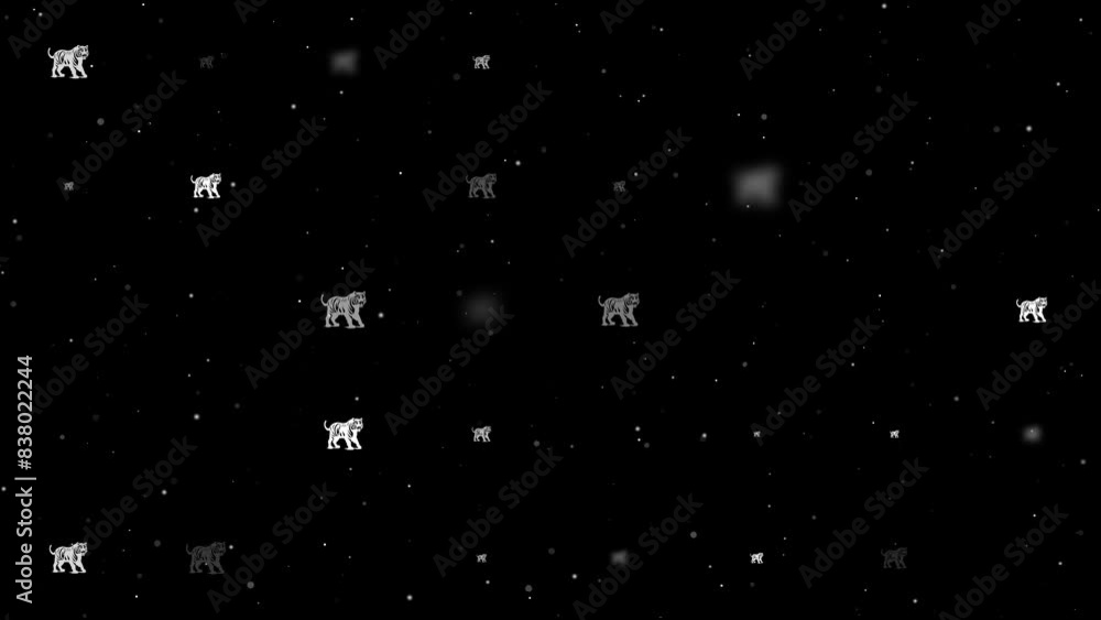 Poster template animation of evenly spaced tiger symbols of different sizes and opacity. animation of trans