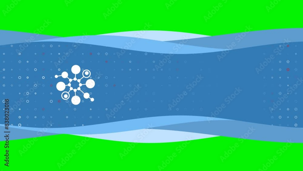 Poster animation of blue banner waves movement with white molecule symbol on the left. on the background th