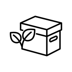 Eco box with leaves outline icon. Eco friendly package symbol. Editable stroke. Isolated vector illustration 