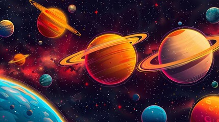 breathtaking view colorful galaxy dark space and planets set on dark background illustration, colorful planetary satellites on a black background