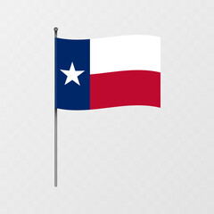Texas state flag on flagpole. Vector illustration.