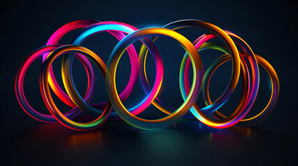 Colorful modern geometric rings dark background. Business technology presentation, template, web banner. Generative AI