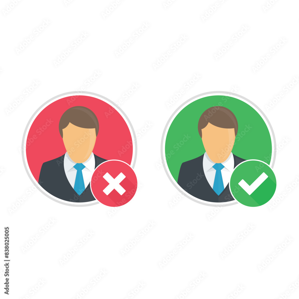 Aufkleber check and cross mark icon with simple avatar. profile icons with right and wrong sign.