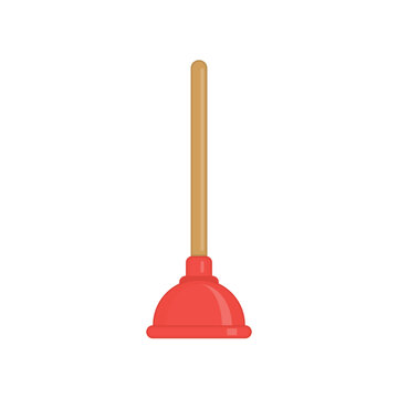 recommend clip art: Red Toilet plunger icon. Rubber plunger in flat style. House cleaning tool.