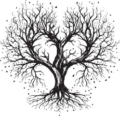 Vector Graphic of Heart with Dry Tree Symbolic Logo Elegant Heart Shaped Tree Graphic Iconic Symbol