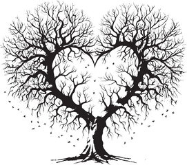 Elegant Heart Shaped Tree Graphic Symbolic Emblem Icon Design of Heart with Dry Tree Vector Symbol
