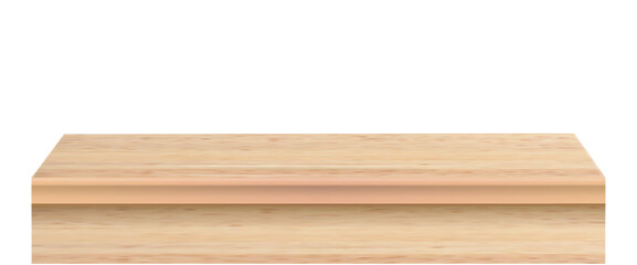 Wood table perspective view, kitchen top made of brown timber, wooden surface of desk on transparent background. Tabletop interior . Vector