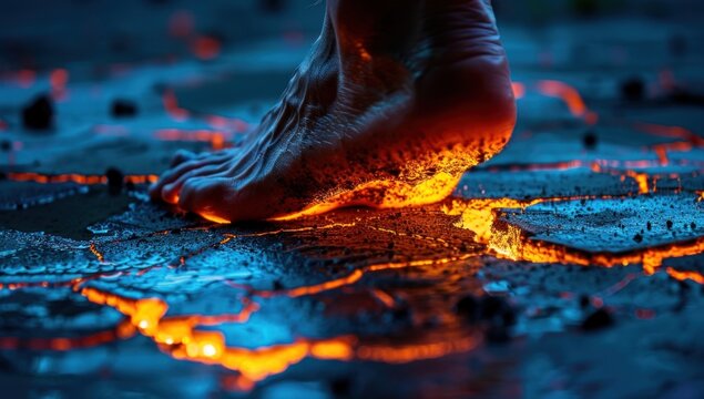 Illustrate a foot with subtle cracks spreading across the surface, highlighting areas of pain.