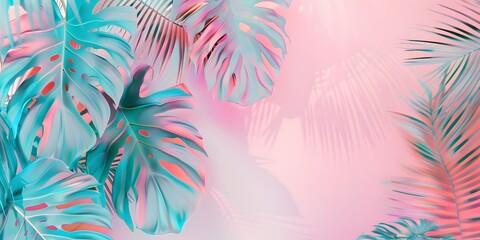 Naklejka premium Exotic tropical leaves, summer pastel background