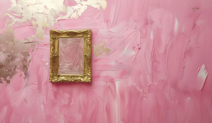 pink paint on wall, vintage golden frame, creative copy space