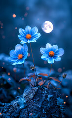 Blue flowers and the moon