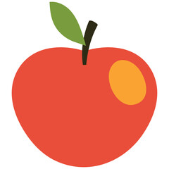 Simple Apple in flat style. Vector illustration. Red apple vector image on white background. Red fruit with green leaf isolated on background. 
