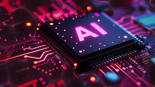 The word Ai (Artificial Intelligence) Written on a chip Against a Mother Board