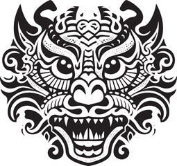 Dragon Head Illustration Detailed Emblem Mythical Creature Badge Frontal Dragon Head Icon