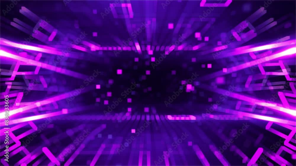 Poster vj loop particles pink purple motion abstract for technology tunnel background. 4k 3d loop ready ani