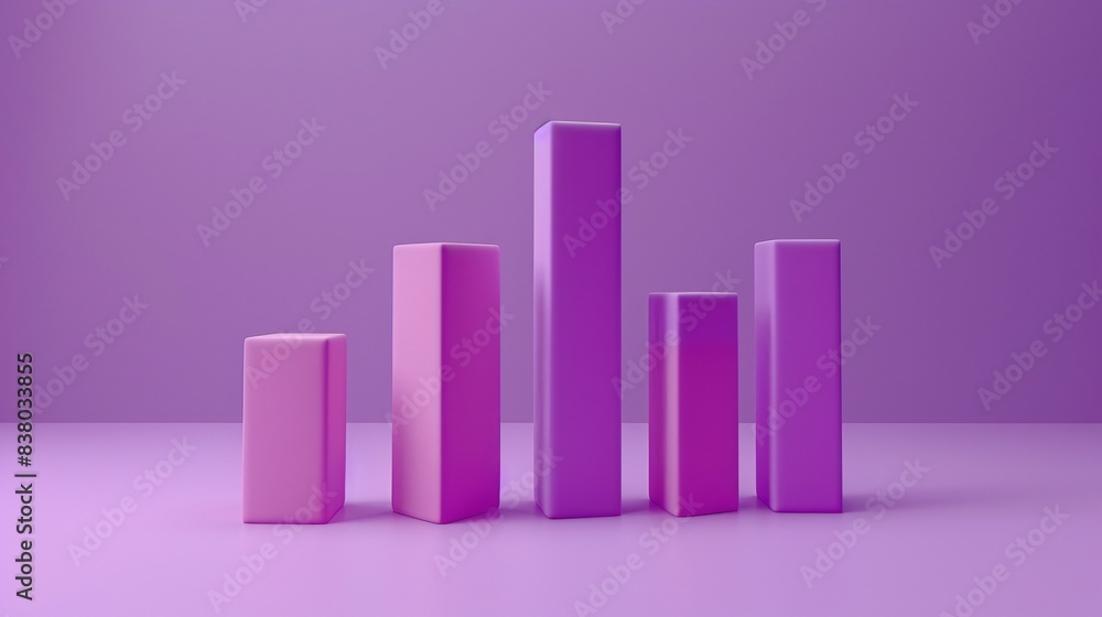 Poster 3d purple bar chart representing data visualization and business analytics. ideal for presentations,