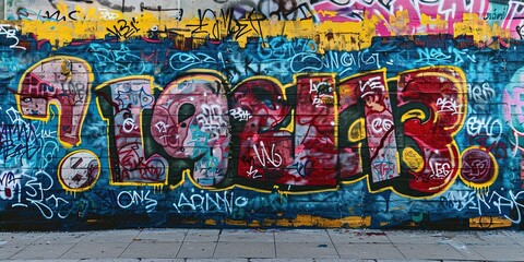 Obraz premium graffiti art on street wall grungy messy artful urban landscape