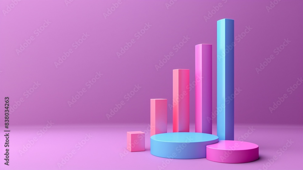 Poster 3d rendered image of a colorful bar chart and pie chart on a vibrant pink background, symbolizing da