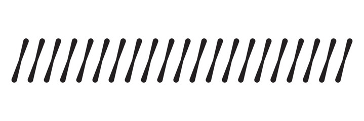 Slash line. Border with diagonal lines. Angle of tilt stripes. Black pattern of footer isolated on white background. Vector.