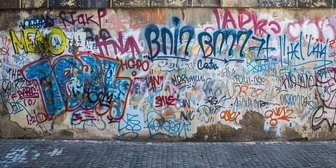 graffiti art on street wall grungy messy artful urban landscape