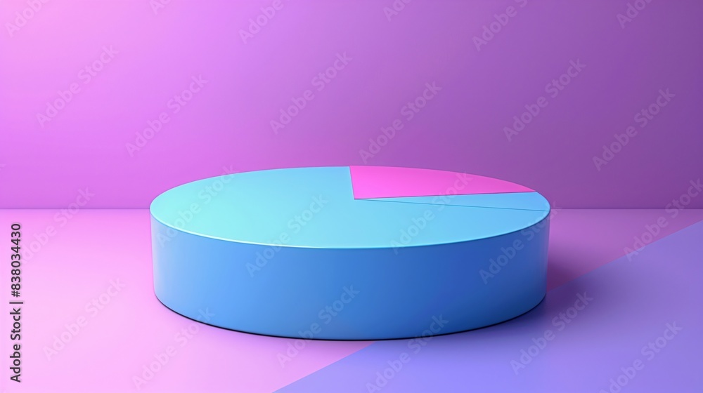 Poster 3d rendered pie chart in blue and pink on a gradient background, representing statistical data visua