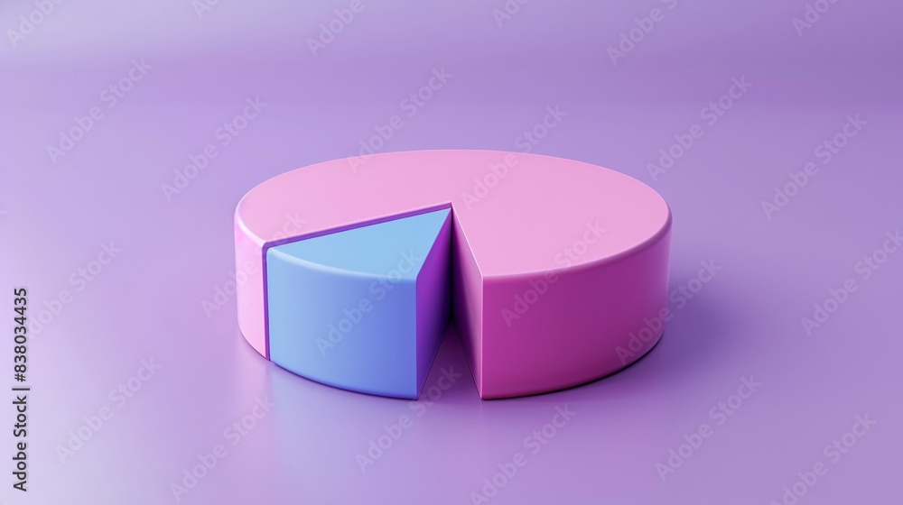 Poster 3d rendering of a colorful pie chart segment on a purple background, illustrating data visualization