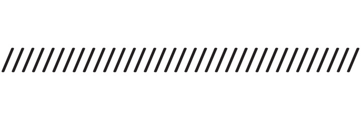 Slash line. Border with diagonal lines. Angle of tilt stripes. Black pattern of footer isolated vector on white background.