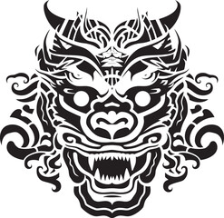 Dragon Head Illustration Detailed Emblem Art Frontal Dragon Head Icon Front View Symbol Representation