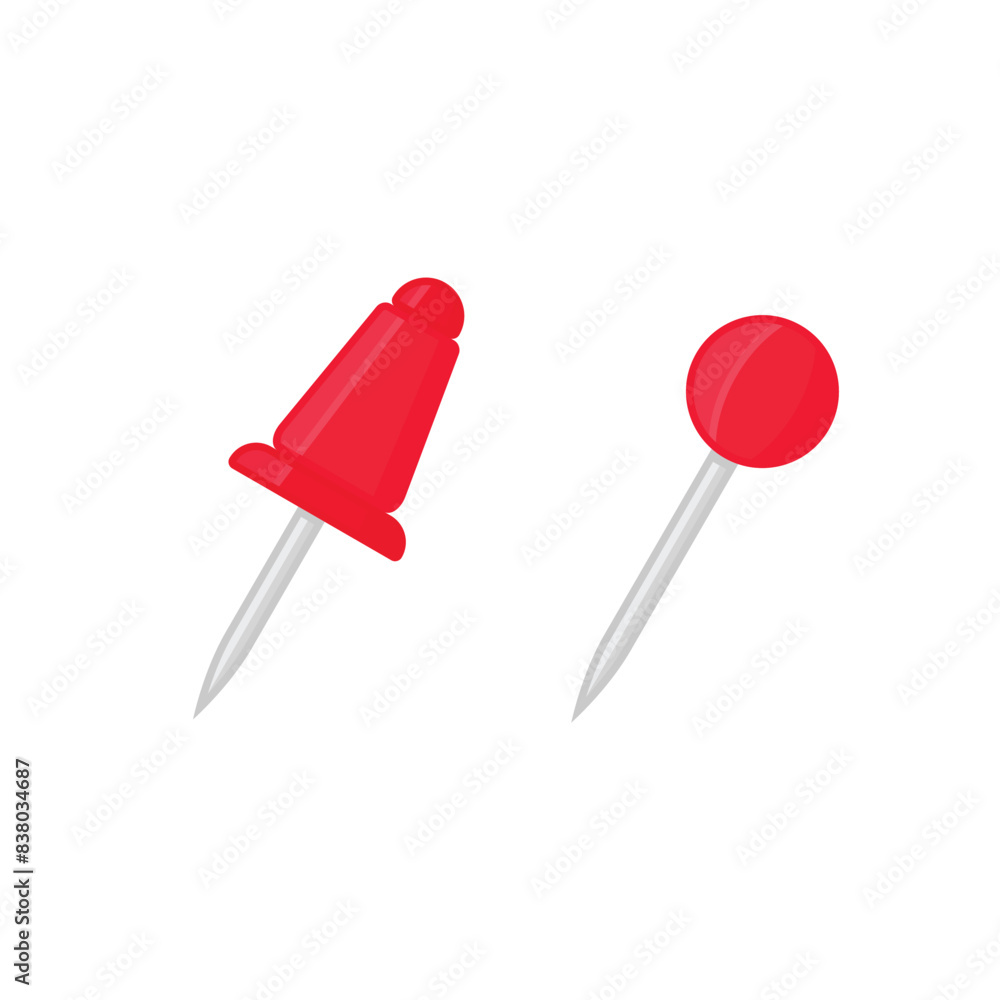 Poster pushpin icons. red push pin set in simple style. thumbtack for note attach collection.