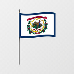 West Virginia state flag on flagpole. Vector illustration.