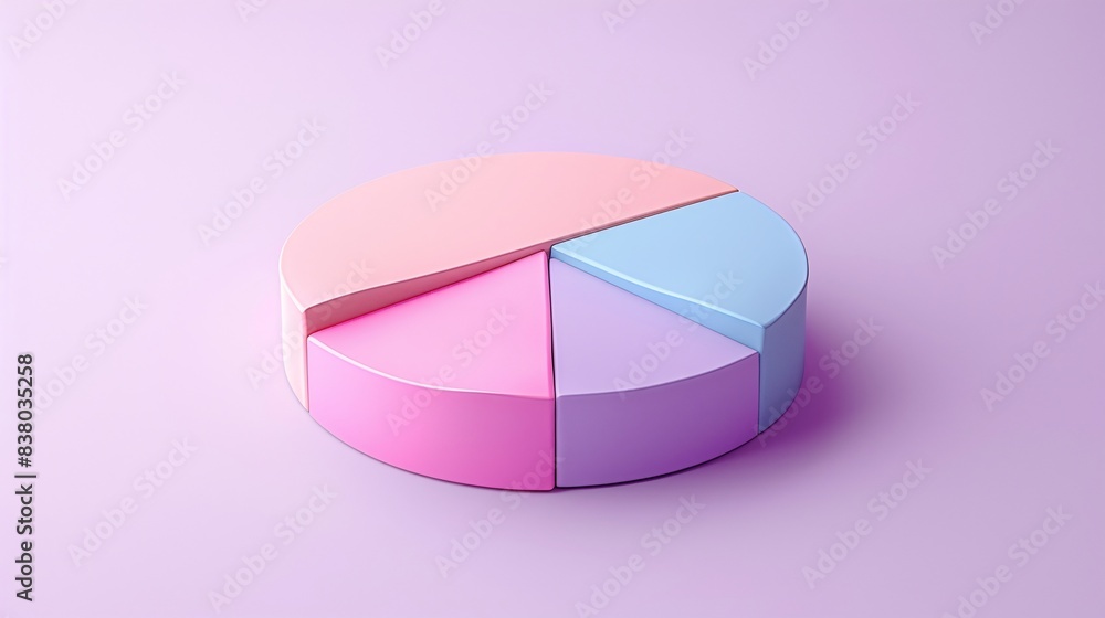 Poster a colorful three-dimensional pie chart in pastel colors, representing data visualization and statist