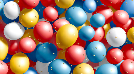 Stack of colored round balloons with confetti mockup