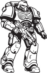 Army Cyborg Logo Vector Illustration Futuristic War Machine Icon Soldier with Weapon Graphic