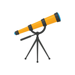 Obraz premium Telescope on tripod in flat style. Education or astronomy concepts. Science, cosmos symbol.