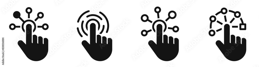 Poster interactivity icon set. user interaction, augmented reality and virtual reality symbols collection -
