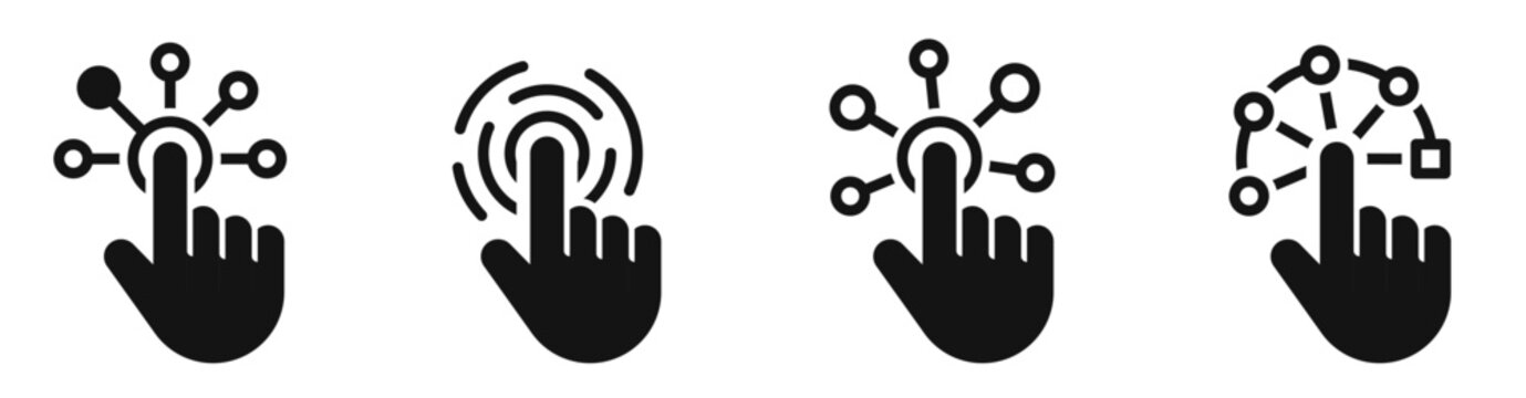 Interactivity icon set. User interaction, augmented reality and virtual reality symbols collection - stock vector.