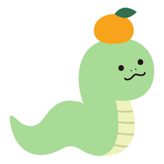 かわいい蛇のベクターイラスト　へび　みかん　巳年　干支　十二支　正月　
