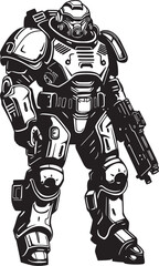 Military Cyborg Badge Vector Graphic Robot Soldier Emblem Futuristic War Machine