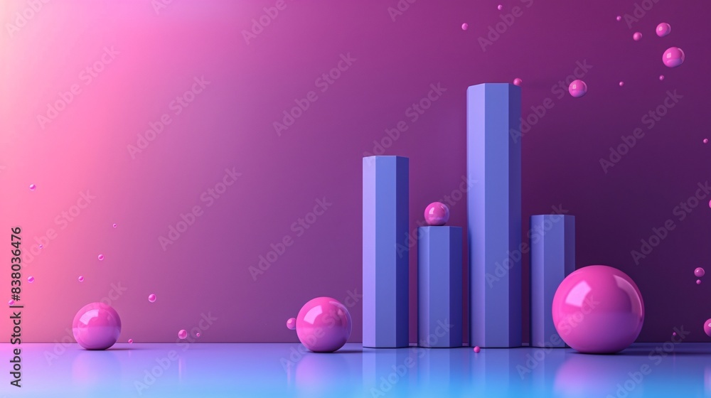 Poster abstract 3d rendering of geometric shapes and graphs with vibrant pink and blue gradients, showcasin