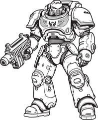 War Robot Army Man Icon Vector Graphic Design Military Futuristic Badge Robot Soldier with Weapon